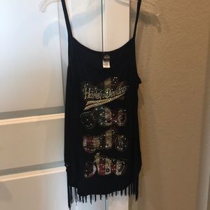 Harley Davidson Fringed Tank with rhinestones